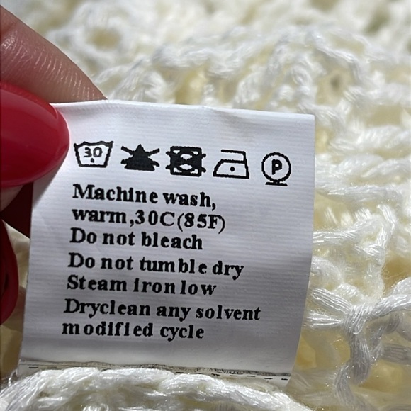 Women’s Ivory White Open-Knit Sweater with Colorful Crochet Flowers Sz XL - Picture 8 of 8